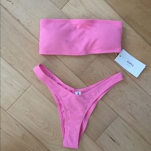 NWT Pink Strapless Lace Up Bikini